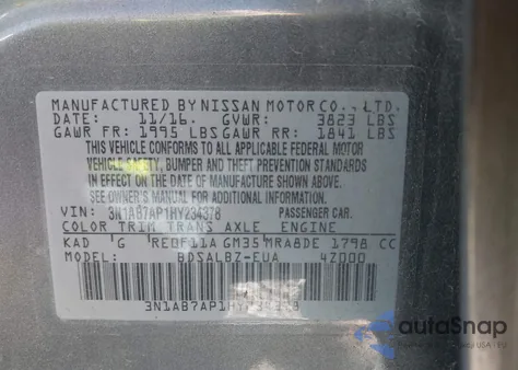 2017 Nissan Sentra S from USA, damaged, VIN 3N1AB7AP1HY234378